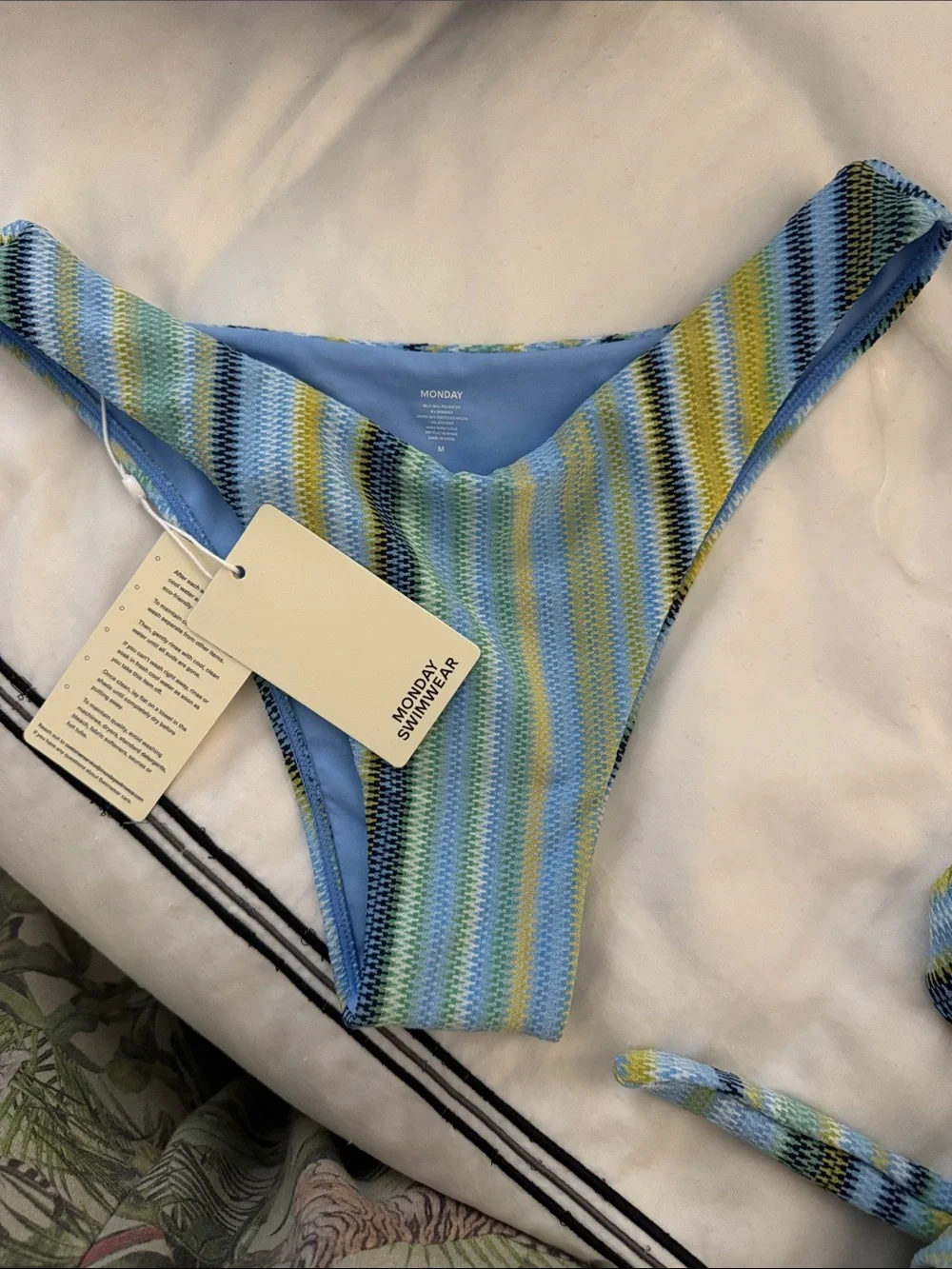 Monday Swimwear Byron Bikini Bottom - Blue, Yellow, Black Stripe